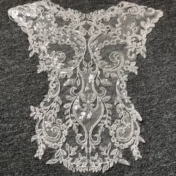 Ivory White Embroidery Beaded Sequins Appliques, Wedding and Evening Dress, Flower Accessories, RS2897, 49cm * 52cm
