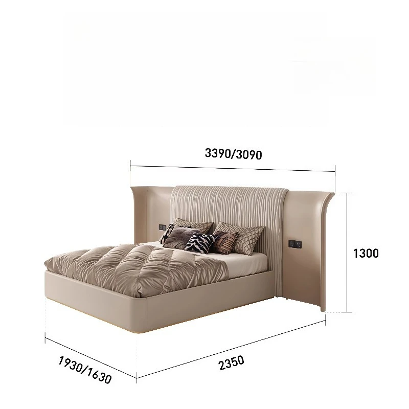 Deluxe Villa Leather Double Bedroom Widescreen Large Backrest Padded King Bed