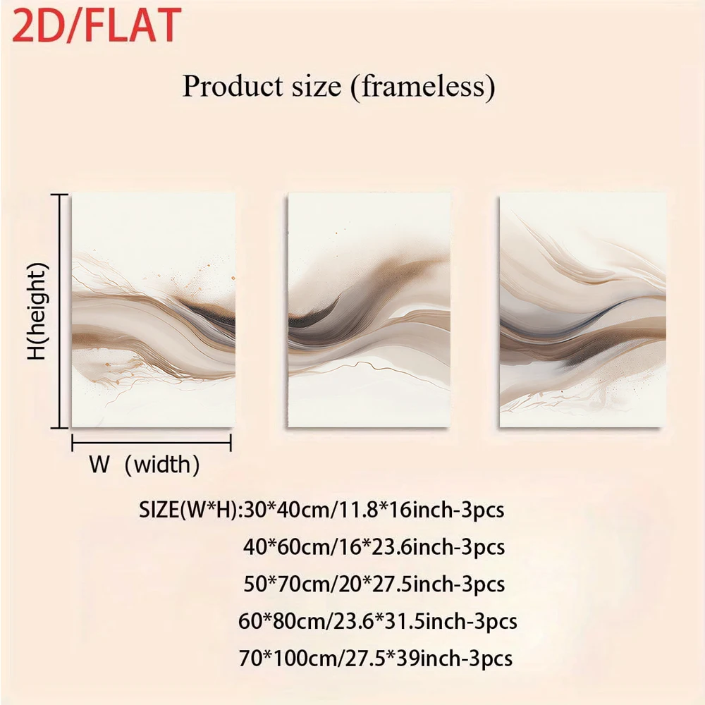 3PCS Large-sized frameless canvas paintings,1 Set Modern Min Abstract Line triptych frameless Wall Art, Luxury Sandstone Texture