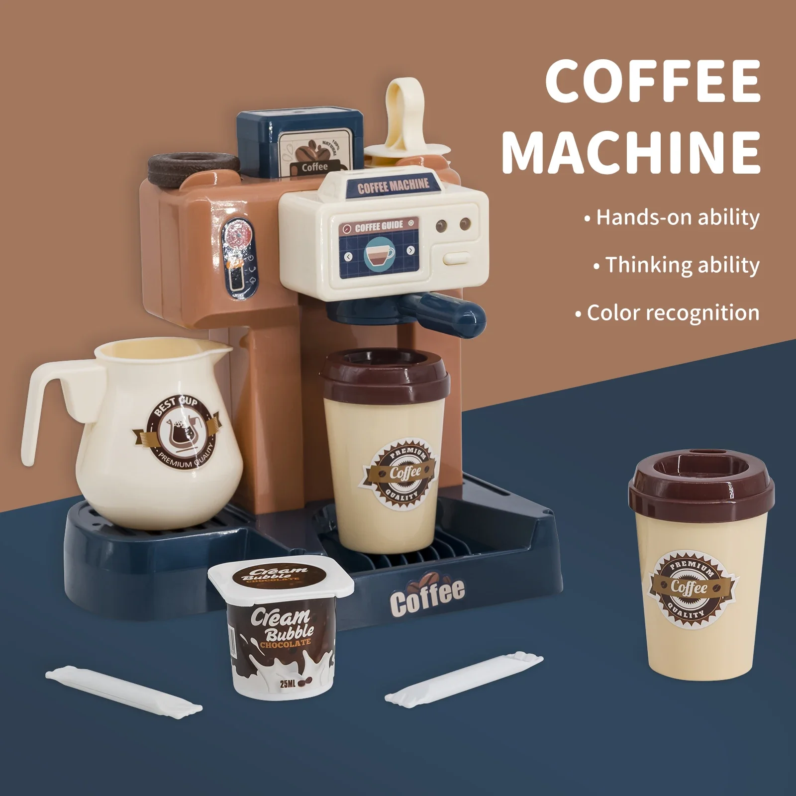 3 In 1 Coffee Machine Toy Set Kitchen Toys Simulation Food Bread Coffee Cake Pretend Play Shopping Cash Register Toys For Kids
