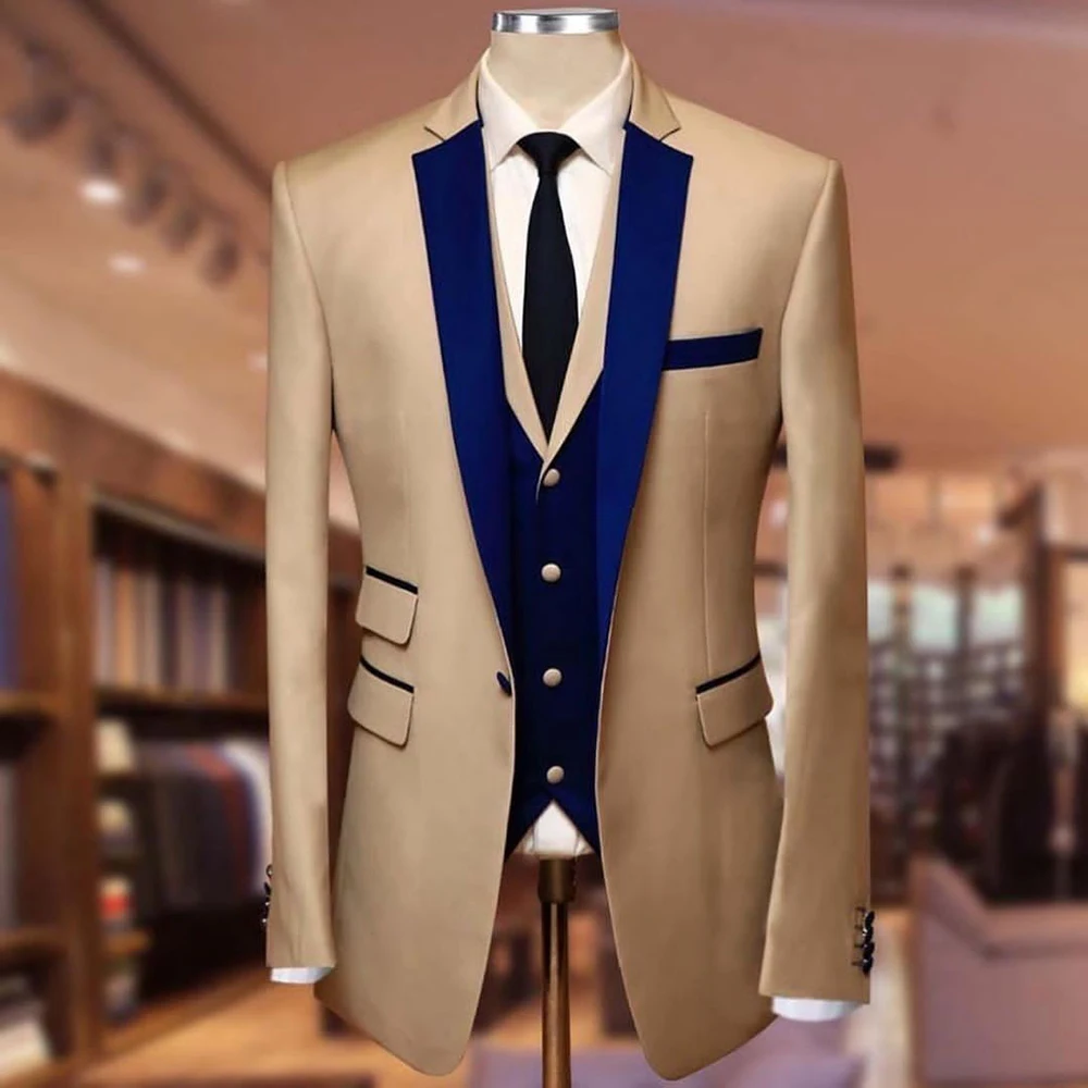 

Formal 3 Piece Jacket Pants Vest Full Sets One Button Notch Lapel Slim Fit Male Clothing High Quality Men's Suits Blazer Costume