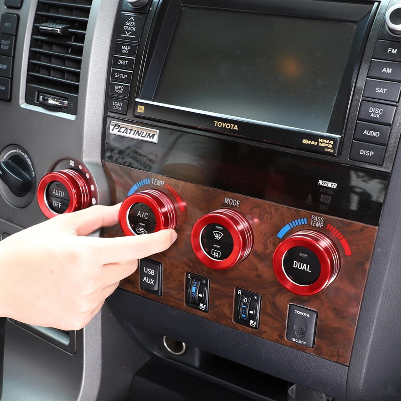 For Toyota Tundra 2007-2013 Car Air Condition Knob Audio Volume Control Button Circle Decoration Trim Ring Cover Accessories