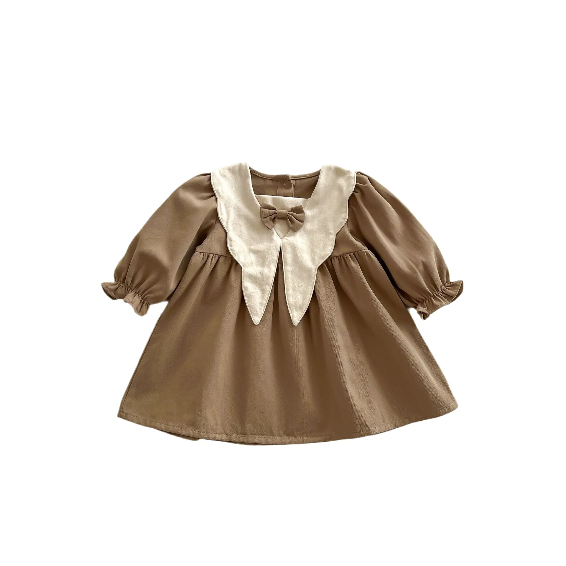 Autumn New Baby Girls Long Sleeve Dress Preppy Style Infant Toddler Cute Bow Vintage Princess Dress Children Casual Clothes