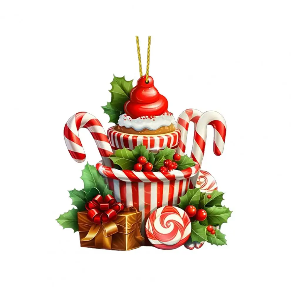 Christmas Ornament Hanging Candy Cane Cupcake Decoration Lollipop Dessert Acrylic Pendant for Christmas Tree Doors Windows Decor