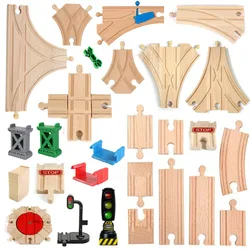 New Wooden Train Track Beech Wooden Train Railway Tracks Accessories Fit for Biro Wood Tracks Educational Toys for Kids Gi