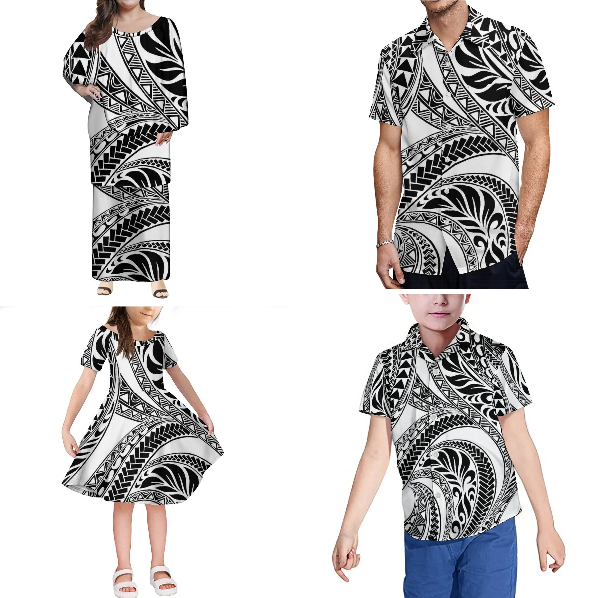 New Arrivals Hawaii Polynesian Tribal Printed Women Dress Match Men Shirts Children T Shirt Family suitNew Arrivals Hawaii Polyn