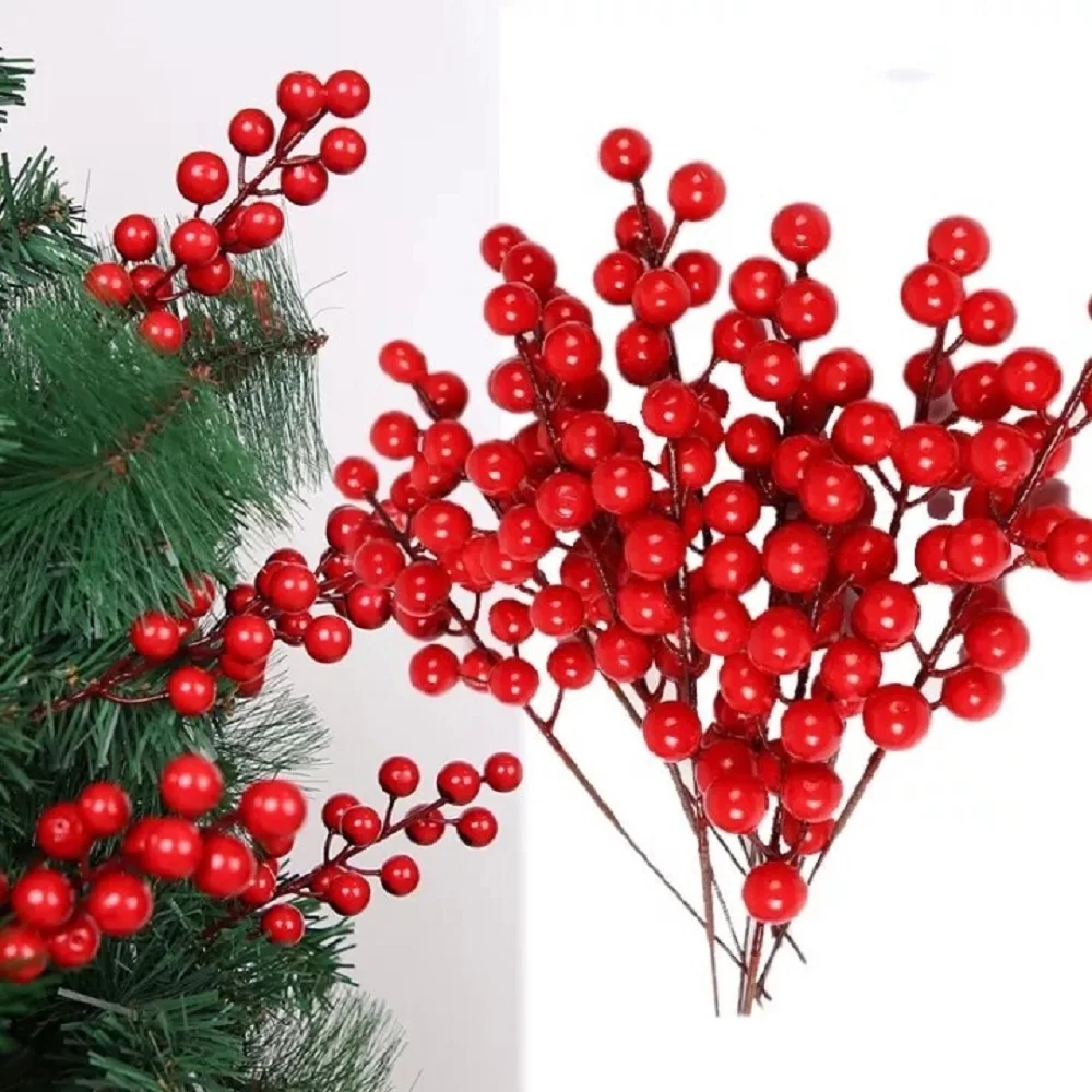 Red Cherry Berry Artificial Flower Fruit Branch for Christmas Wedding New Year Birthday Party Home Deco