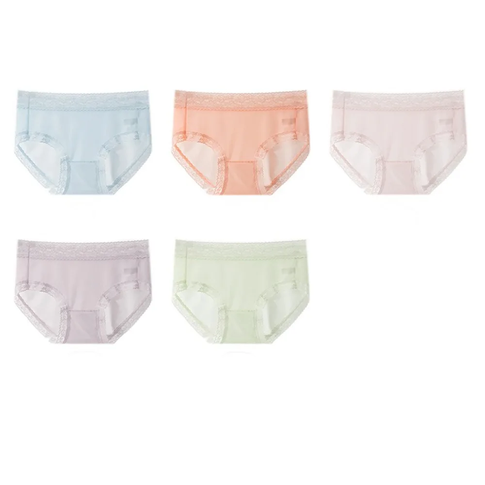 

6Pcs Mesh Thin Ice Silk Panties Transparent Mid Waist Seamless Lace Briefs Underpants Cotton Crotch Underwear for Women Girl