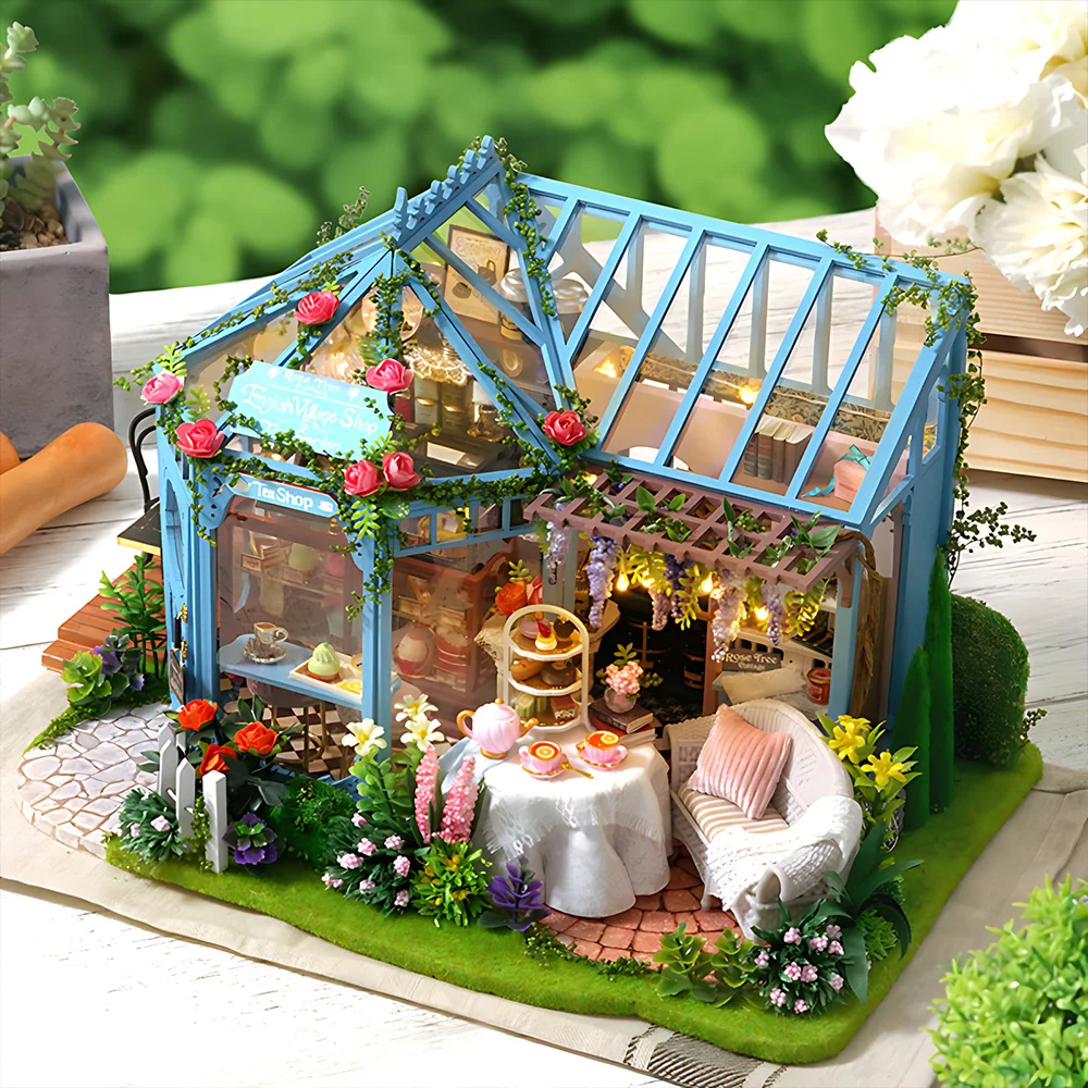 DIY Wood Handmade DollHouses for Kids, Home Bedroom Decoration, 3D Puzzle, Flower Assembling, Room Models, Toys for Kid, Birthday Gift