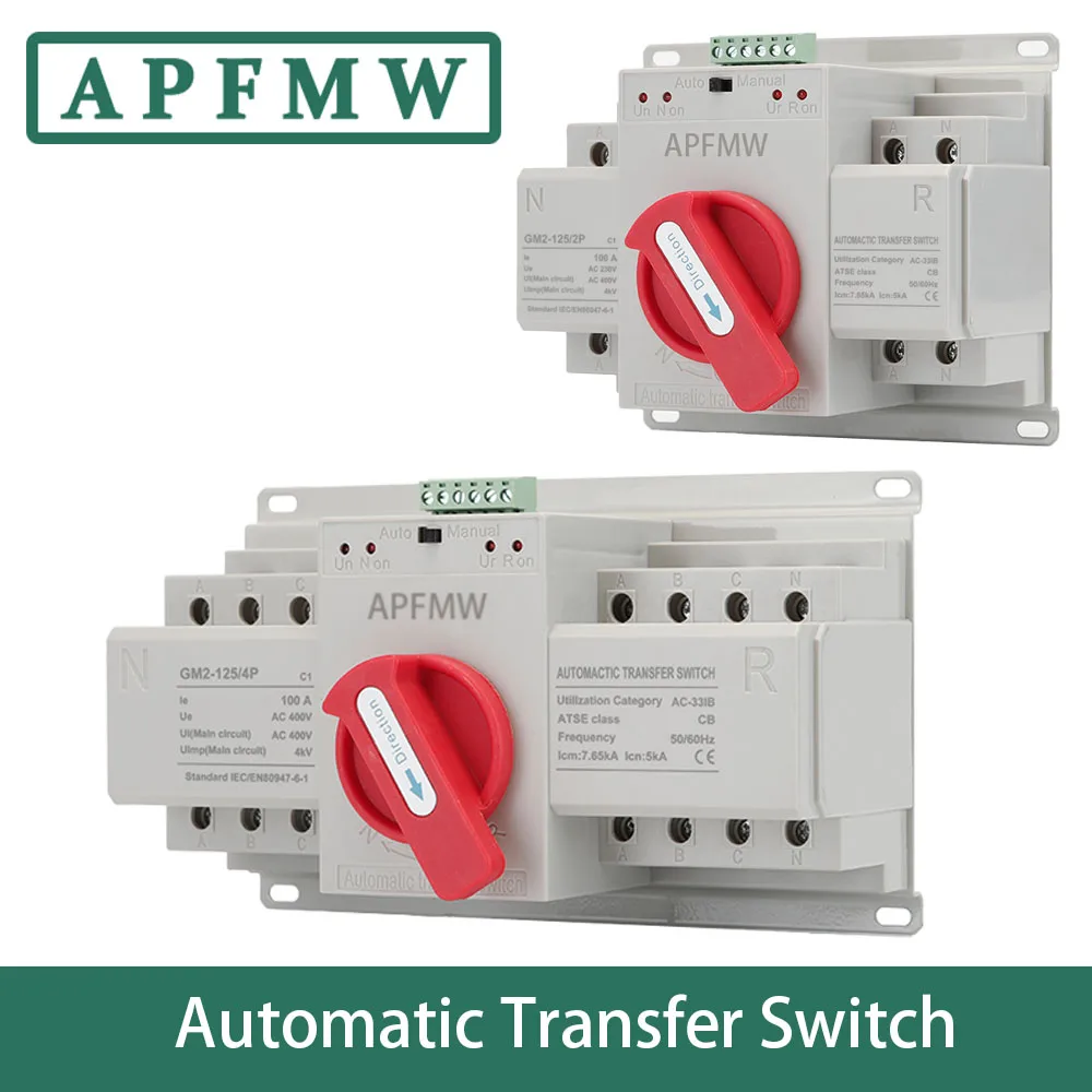 Dual power ATS (CB) 2P/3P/4P 63A Dual Power Automatic Transfer Switch AC230V 50/60Hz MCB Auto/Manual Switching Circuit Breakers