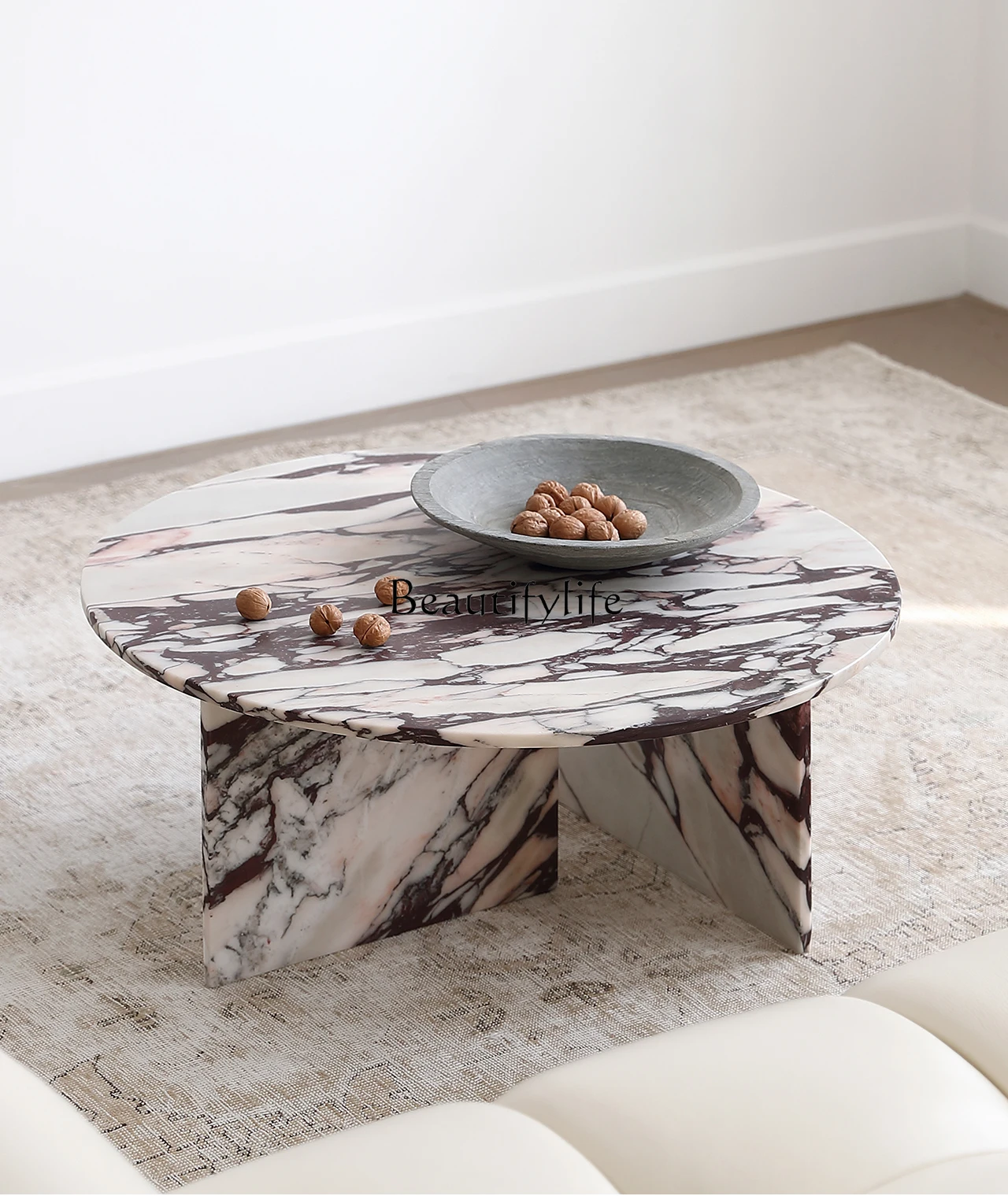 

Natural high-end luxury stone round table large flat-level Italian minimalist high-end villa coffee table