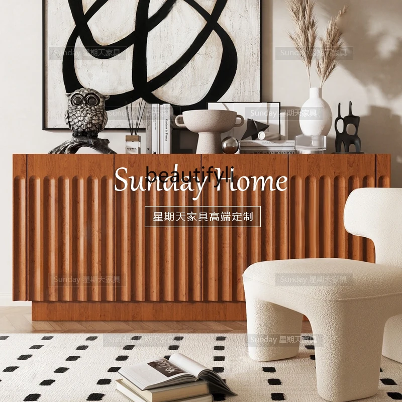 Vintage Creative Entryway Cabinet Corridor Striped Storage Cabinet Simple Modern Wood Color