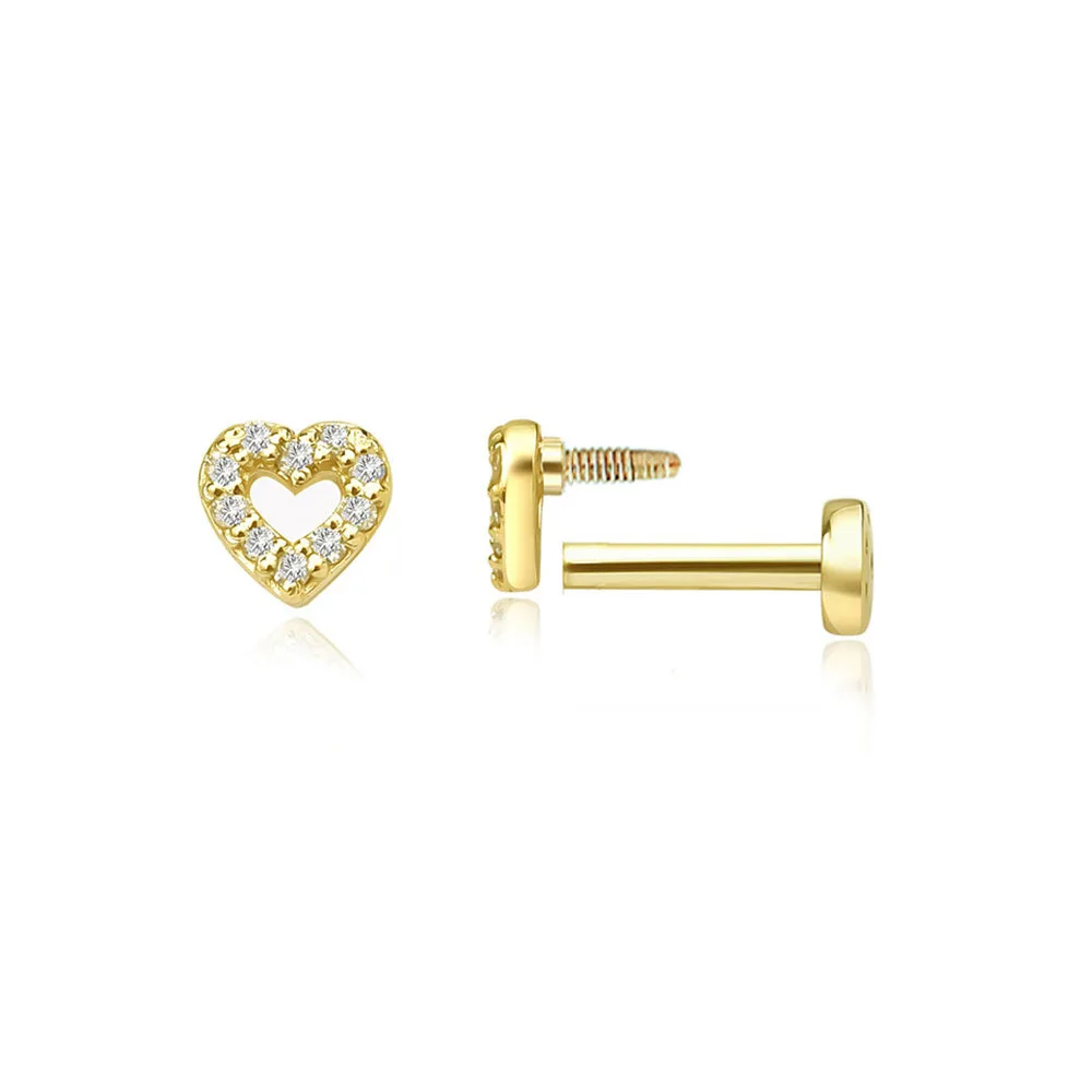

S925 Heart-shaped Sterling Silver Earrings with Diamond Inlaid Hollow Design, Fashion Flat-bottom Stud Earrings.