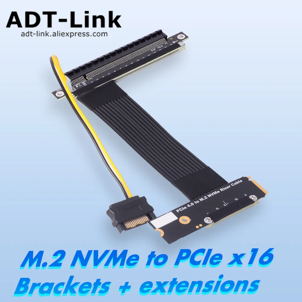 M2 To Pcie X16 ADT R43 M.2 NVMe KeyM SSD To PCIe 4.0 X16 Riser Card Turn 90 Angled Graphics GPU Riser Extender M2 NGFF Gen4