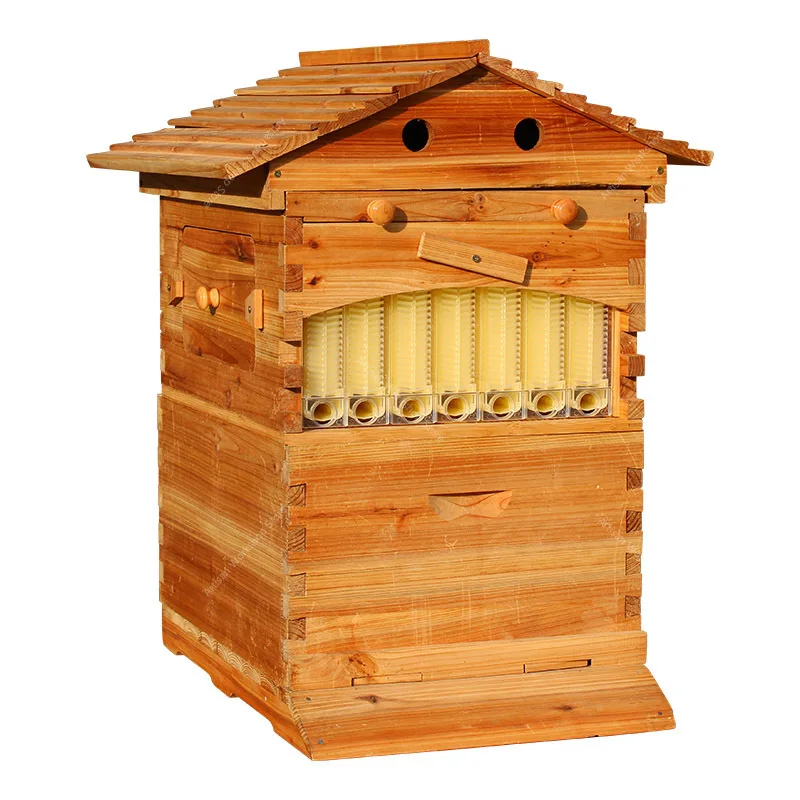 A Complete Set of Double Layered High Box with Seven Spleen Automatic Honey Flow Device for Self Flowing Bee Box Beekeeping