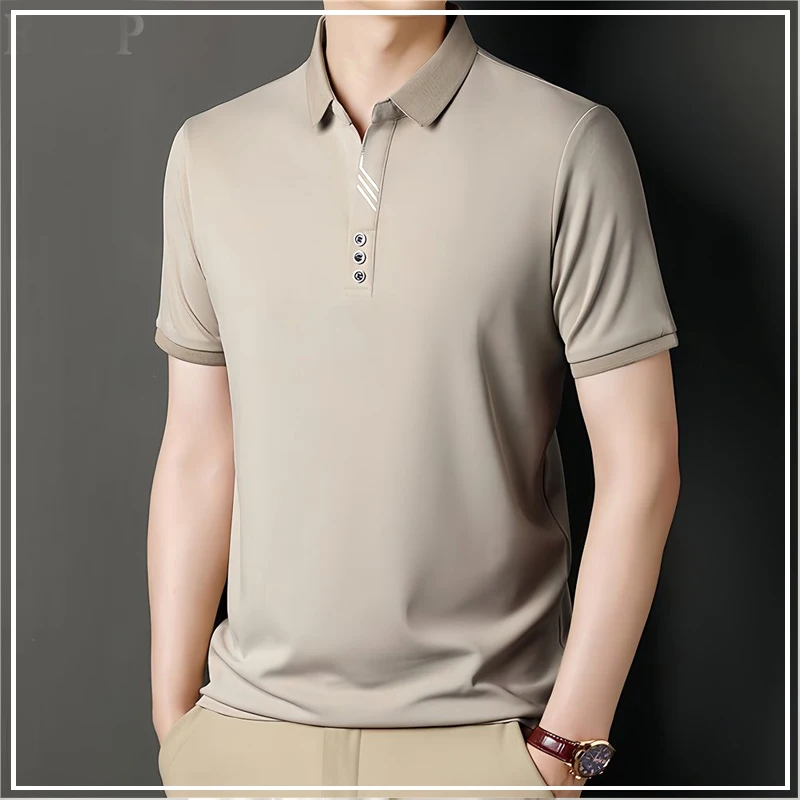 

2024 New Summer Fashion Trend Loose Oversized Minimalist Casual Business Lapel Color Blocking Short Sleeved POLO Shirt for Men