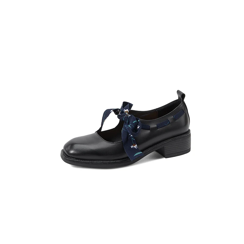 2026 new spring summer women pumps natural leather plus size 22-25cm washed cowhide+pigskin round toe lace-up women shoes