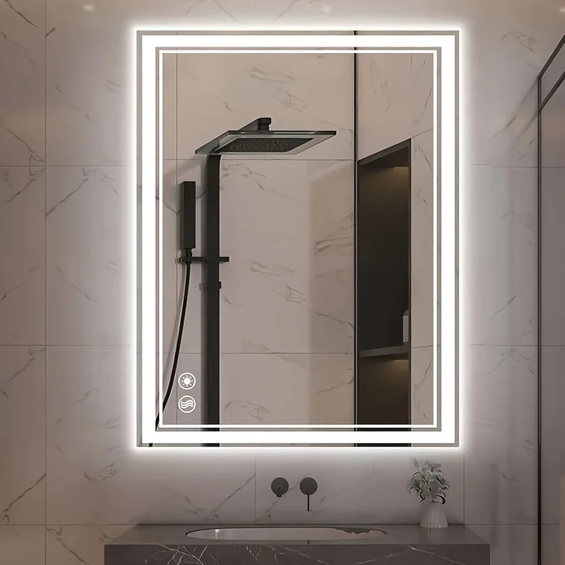 

LED Bathroom Mirror, Front And Backlit Lighted Vanity Mirror, Anti-Fog Dimmable 3 Colors Wall Mounted LED Mirror for Bathroom, Memory Function, Dimmable Touch Switch Control