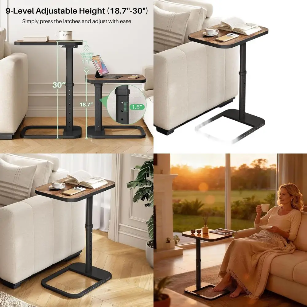 

Upgraded TV Tray Table with Panel Lock, 90° Flip-Over Design & Adjustable Height, Sofa Arm Side Table for Eating, Laptop, Couch,