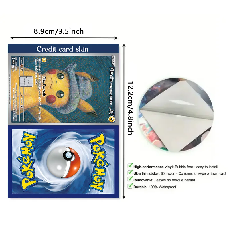 PTCG Credit Card Skin Stickers Anti-degaussing No Adhesive Residue PIKACHU for VISA Card Bank Debit Card Anime Decorate Boy Toys