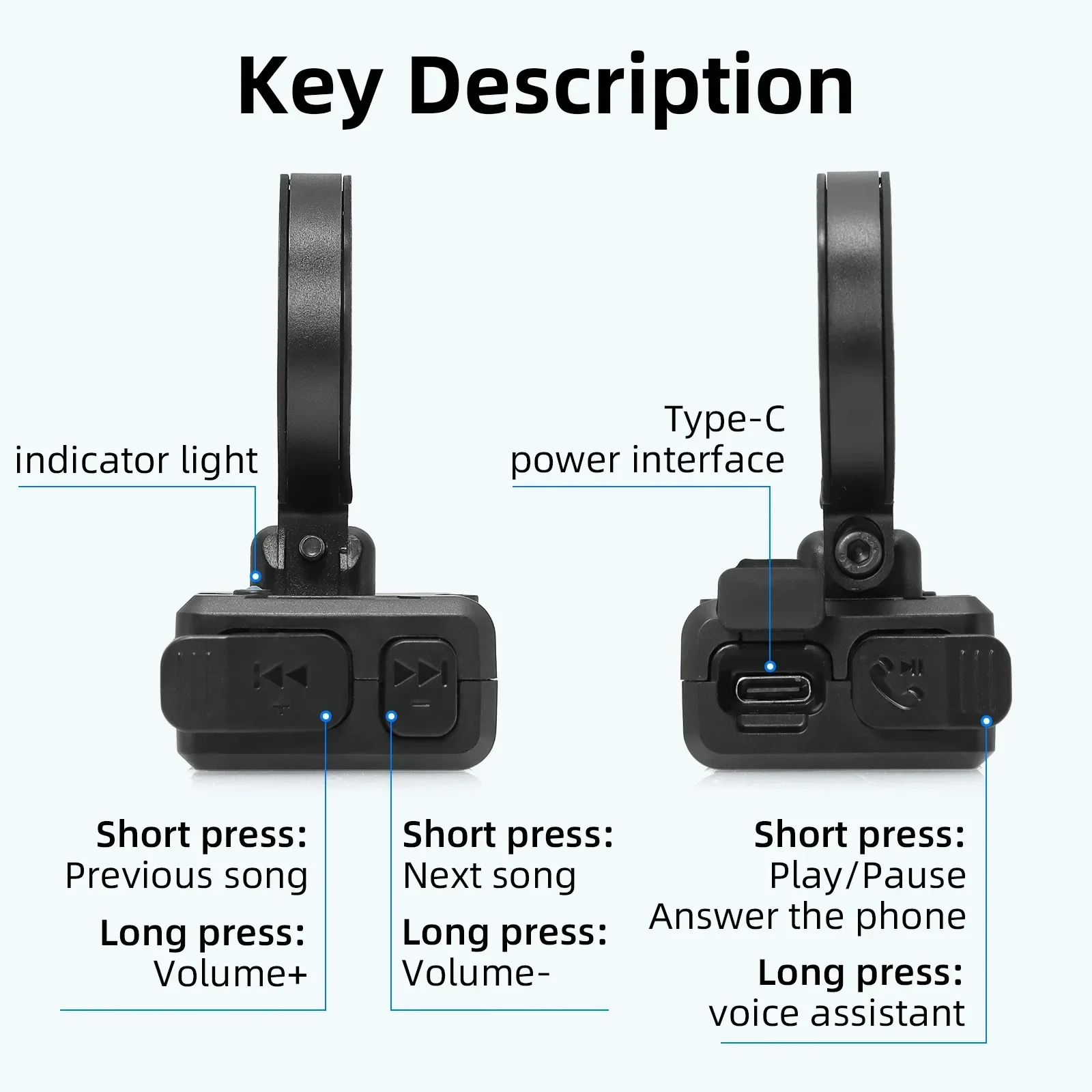 Wireless Remote Button Helmet Earphone Motorcycle/Bike Handlebar Media Controller Steering Wheel Remote Control for Android
