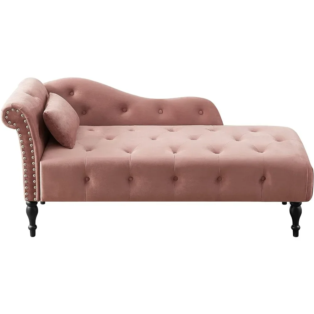 

Chaise Lounge, Rose Modern Velvet Indoor, Left Arm Loft Daybed Sleeper Sofa, Reclining Chair Solid Wood Legs With 1 Pillow