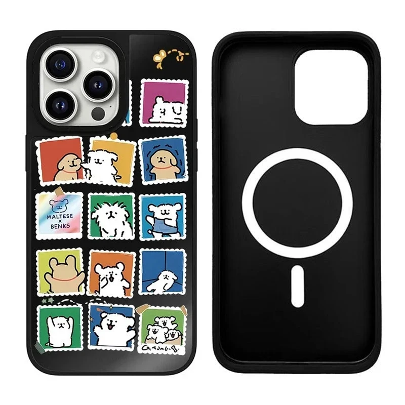 

Dog Stamp iPhone 11 12 13 14 15 Pro Max Mirror Surface MagSafe Case Cover Shell