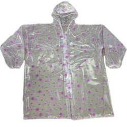 PVC Transparent Printed Sexy Dress Long Sleeved Loose Plastic Hooded Cardigan Outdoor Tourism Hiking Waterproof Raincoat Poncho