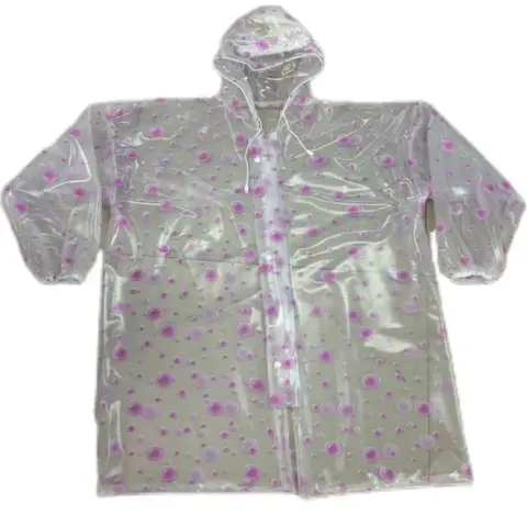 PVC Transparent Printed Sexy Dress Long Sleeved Loose Plastic Hooded Cardigan Outdoor Tourism Hiking Waterproof Raincoat Poncho