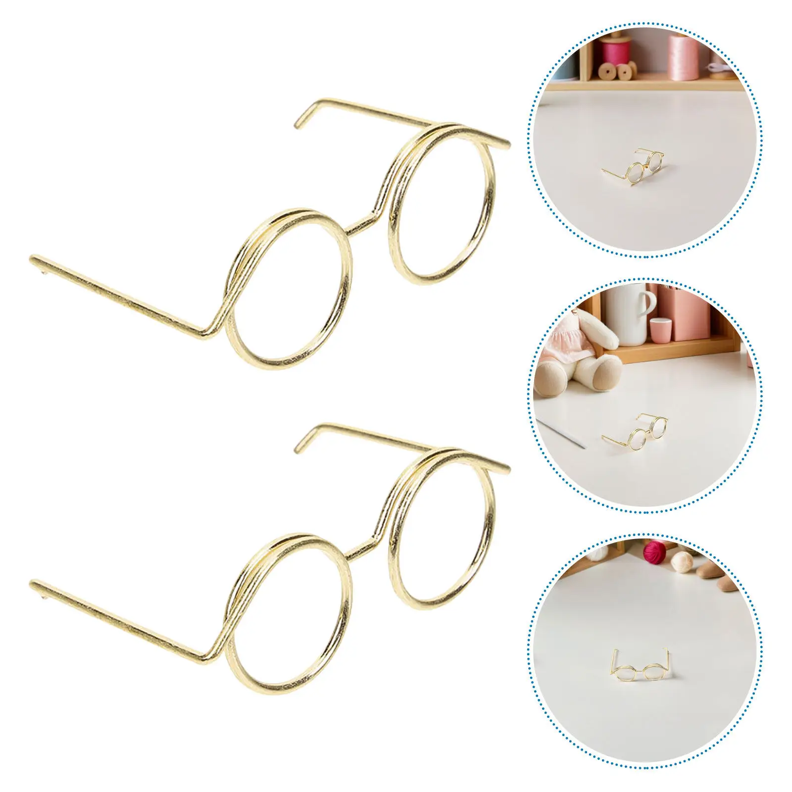 15Pcs Mini Glasses Wire Metal Eyewear for Dollhouse Accessories Creative DIY Crafts Photo Props Golden Dollhouse Eyewear Props