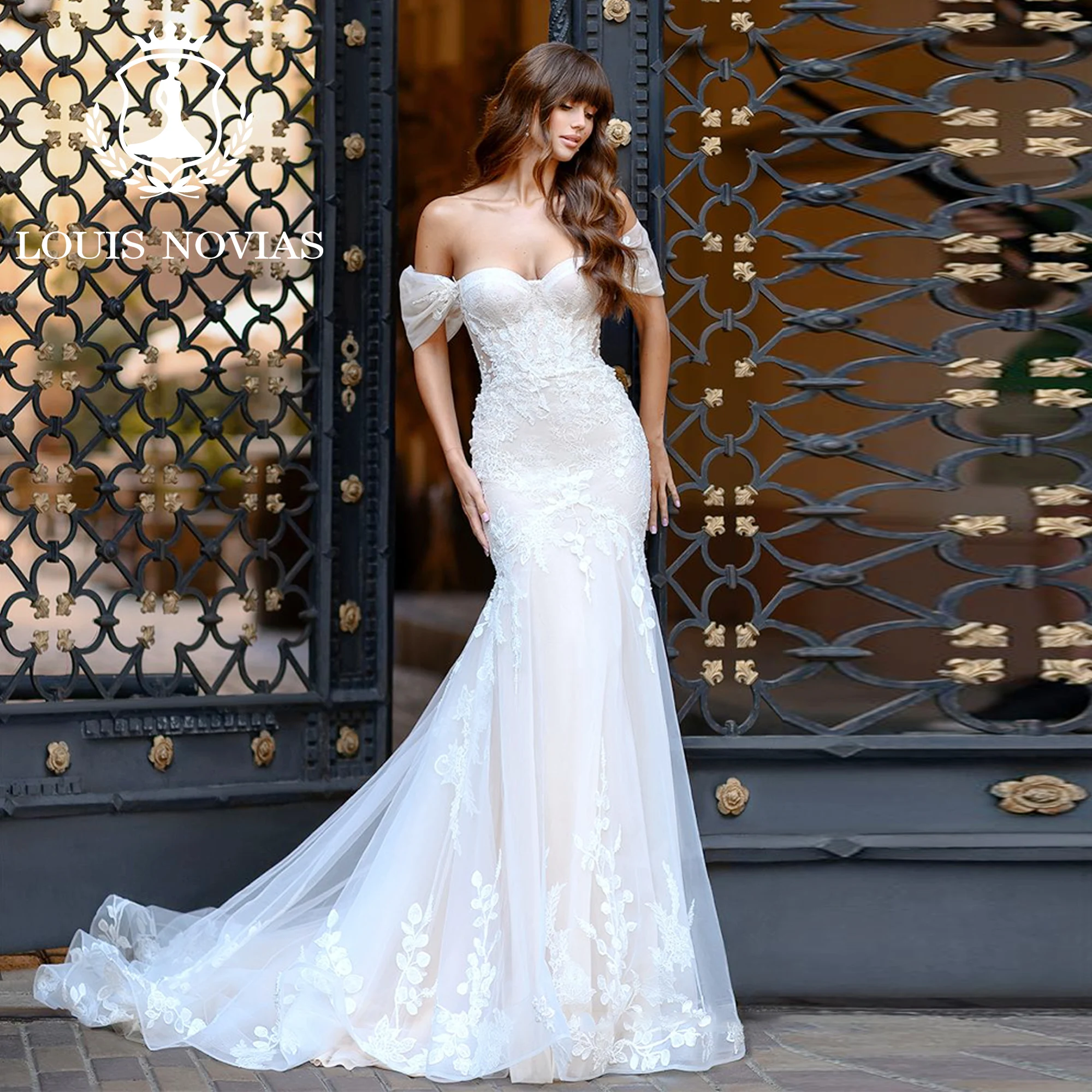 

LOUIS NOVIAS Mermaid Wedding Dress Charming Sweetheart Off the Shoulder Embroidery Trumpet Wedding Gown Vestidos De Novia