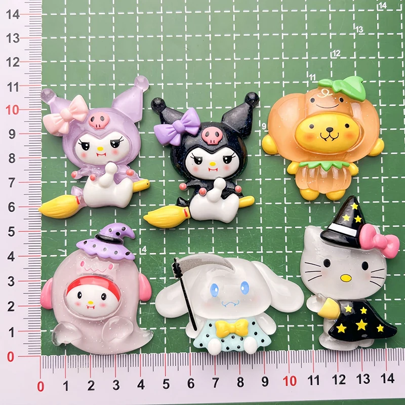 1 buah kartun kartu Besar Halloween Noctilucent Sanrio Resin Aksesori DIY buatan tangan klip rambut Gantungan Kunci bahan perhiasan Dekorasi Rumah