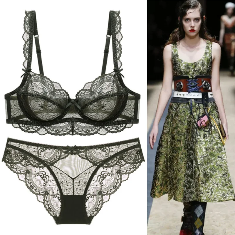 DaiNaFang-Conjunto de sujetadores sexys para mujer joven, ropa interior ultrafina con flores transparentes, Copa ABCDE de alta calidad, lencería