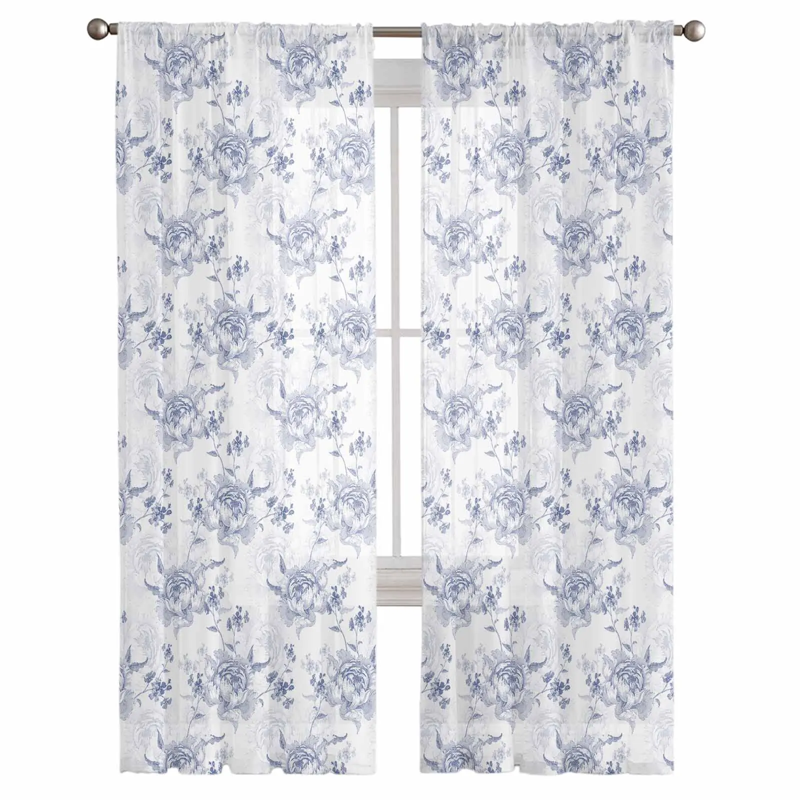 Spring Flowers Plants Sheer Tulle Curtains for Living Room Valance Curtains Kitchen Bedroom Window Voile Drapery