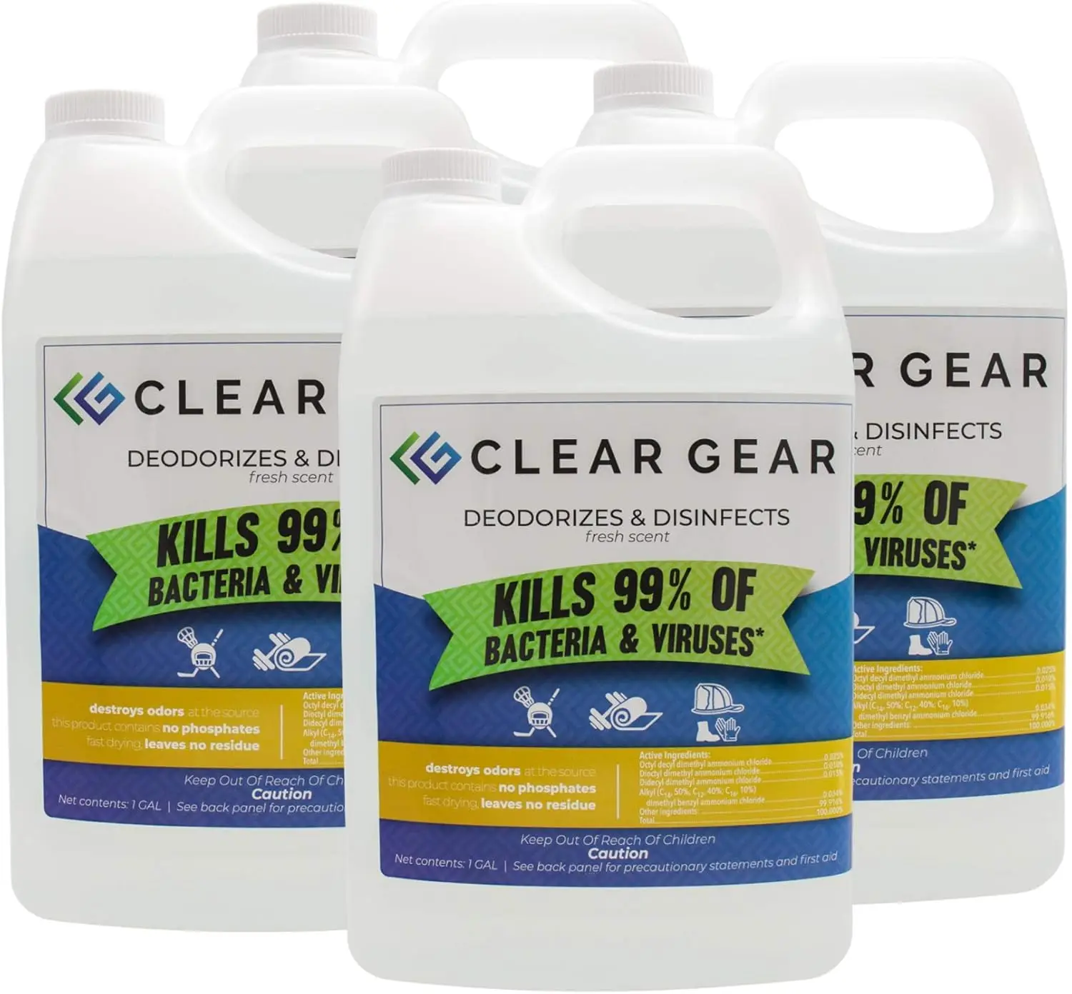 

Disinfectant, Cleaner, and Deodorizer for Sports Equipment, Gyms, and Fitness Centers - EPA, Made in USA - (4) 1 Gallon Bottles