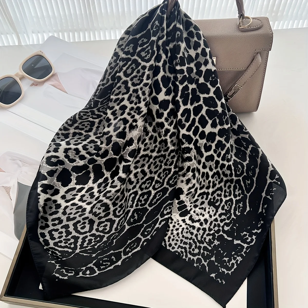 

Lion Print Silk Scarf for Outdoor Travel Decoration Square Scarf 26.77 Inch Size for Stylish Accessory