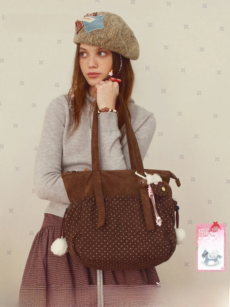 

VANWALK Cisas Series Tote Bag Women's Large Capaci Commuter Bag Retro Velvet oulder Bag Spotted Patchwork Casual Simp...