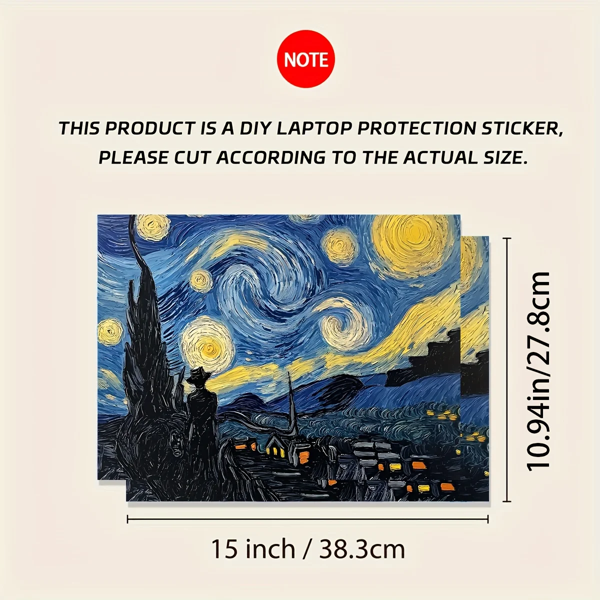 Art notebook computer skin sticker - scratch resistant, designed by Van Gogh Starry Night, suitable for HP, Lenovo, Apple, Asus-