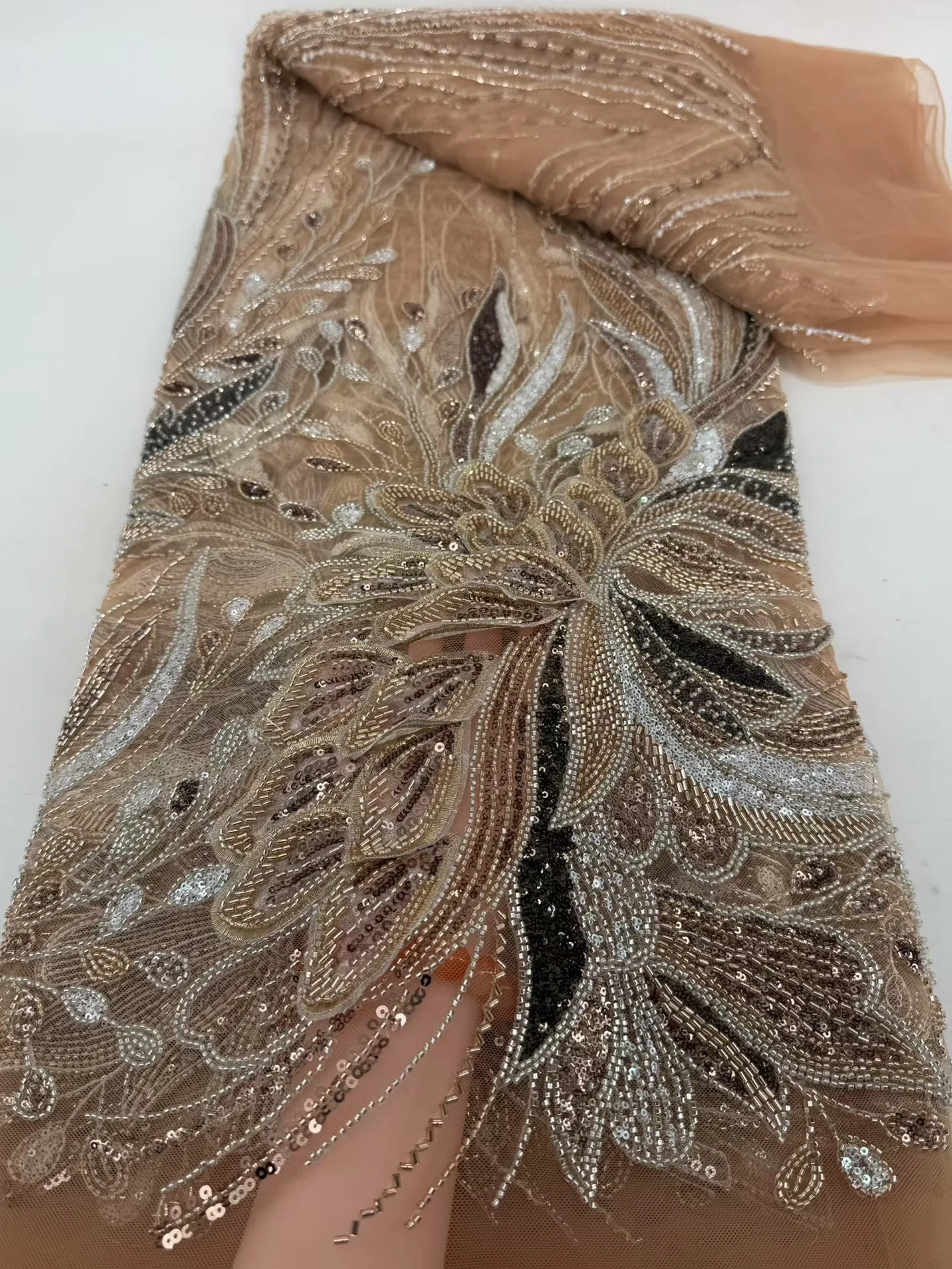 

Французская африканская кружевная ткань для жениха, 2026, расшитая бисером, высокое качество, вышивка для женщин, свадебное платье, нигерийская кружевная ткань с блестками M138-1