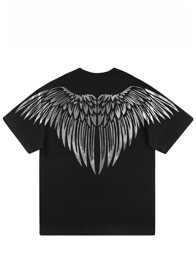 

Футболка BAIRBAOLIY Angel Wings с коротким рукавом, удобная, универсальная, мужская, модная, в уличном стиле, приталенного кроя, с принтом, из хлопка.
