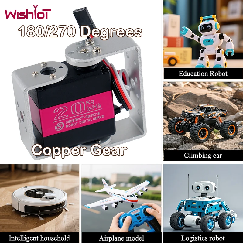 Digital Servo 20KG with U-shaped Bracket Copper Gear 180/270 Degree Angle Adjustable Waterproof Motor for RC Car Robot Toy #T3