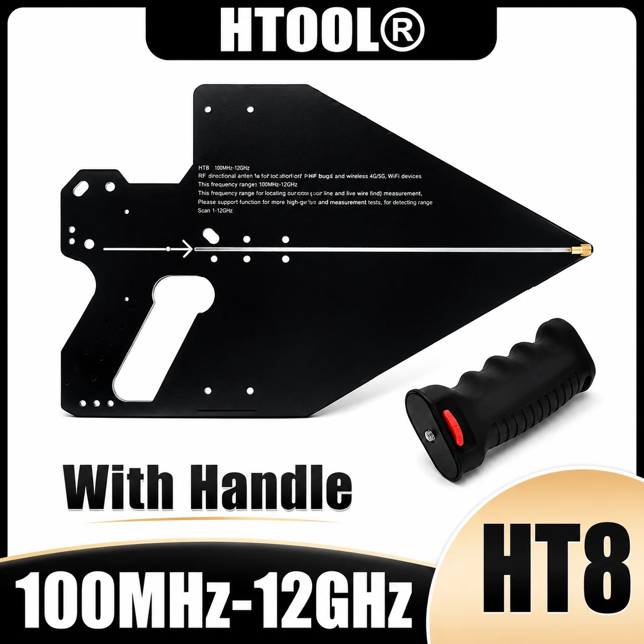 HT8 Log Periodic Antenna 0.1-12GHz High Precision Direction Finding Positioning EMC Spectrum Analyzer Antenna 7-12dBi 50Ω SMA