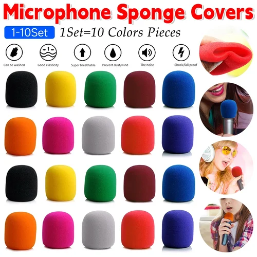 Imagen 1 del producto 100/10 Uds cubiertas de esponja para micrófono 10/1 Juego Anti-Spray Karaoke DJ micrófono fundas protectoras de espuma 10 colores micrófono inalámbrico filtros Pop