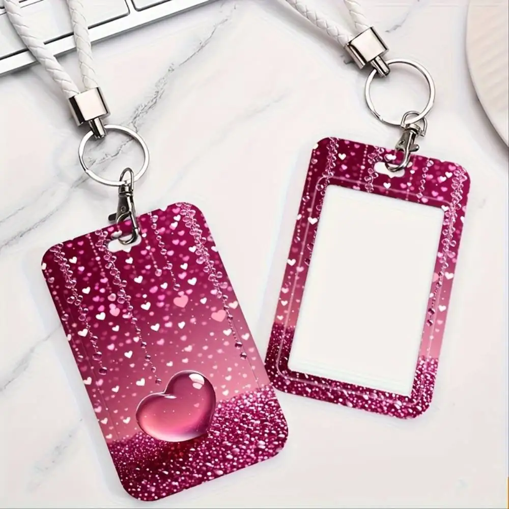 Pink Heart Gems ID Card Holder Plastic Card Protector For Doctor Nurse Student Office Employee ID Bank Card Christmas Gift