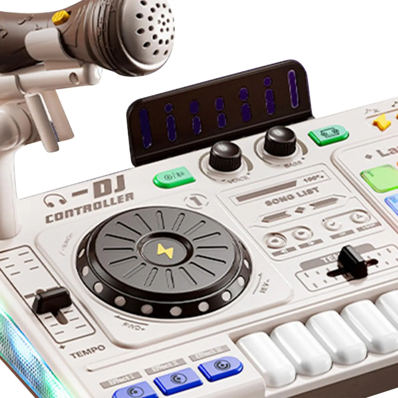 لعبة خلاط دي جي للأطفال مدمجة في ميكروفون تعليمي لحفلات DJ لعبة القرص الدوار لحفلات أعياد الميلاد في الأماكن المغلقة في مرحلة ما قبل المدرسة وحفلات أعياد الميلاد الخارجية