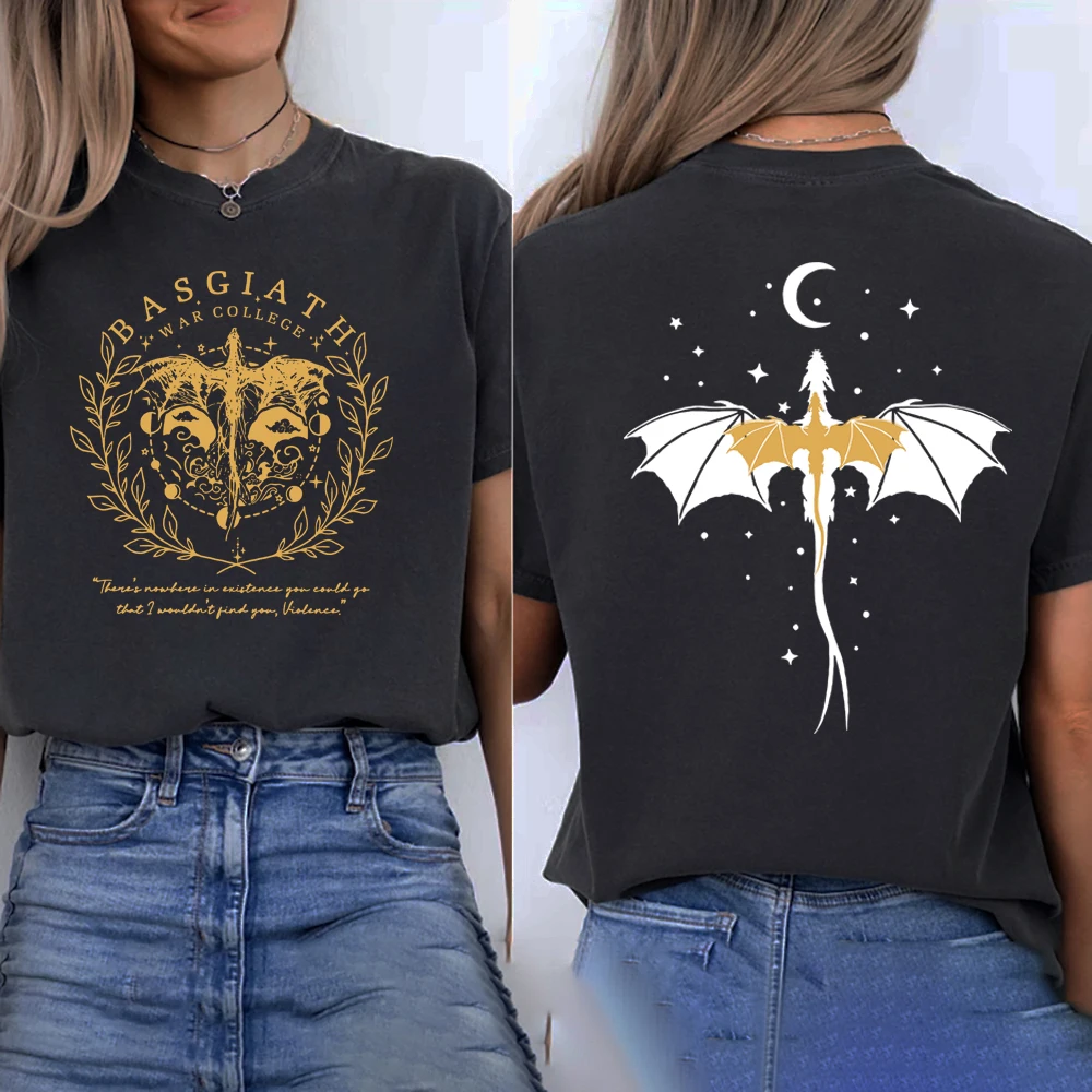Fourth Wing Double-Sided T Shirts Basgiath War College T-Shirt Unisex Short Sleeve T-shirts Women's Vintage Tee Bookish Gift