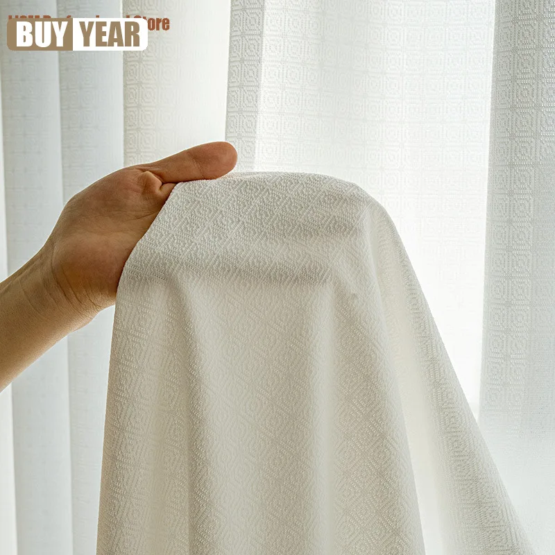 Curtains For Living Dining Room Bedroom Japanese Style Mirror Gauze Curtain UV Protection White Gauze Sunscreen Jacquard