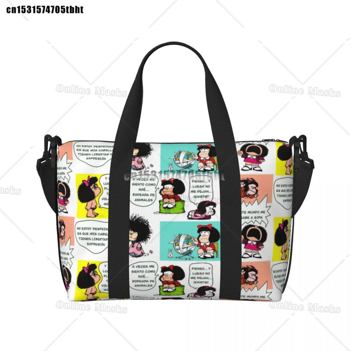 Manga Quino Mafalda Beach Tote Bag Women Extra Large Gym Carry On Kawaii Cartoon Travel Shopping Bags