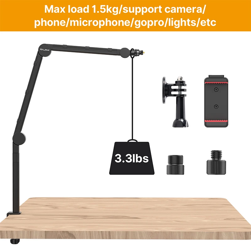 VIJIM LS24 Desktop Microphone Stand 360° Adjustable Suspension Boom Mic Arm With 1/4 Screw Photography Studio Supplies