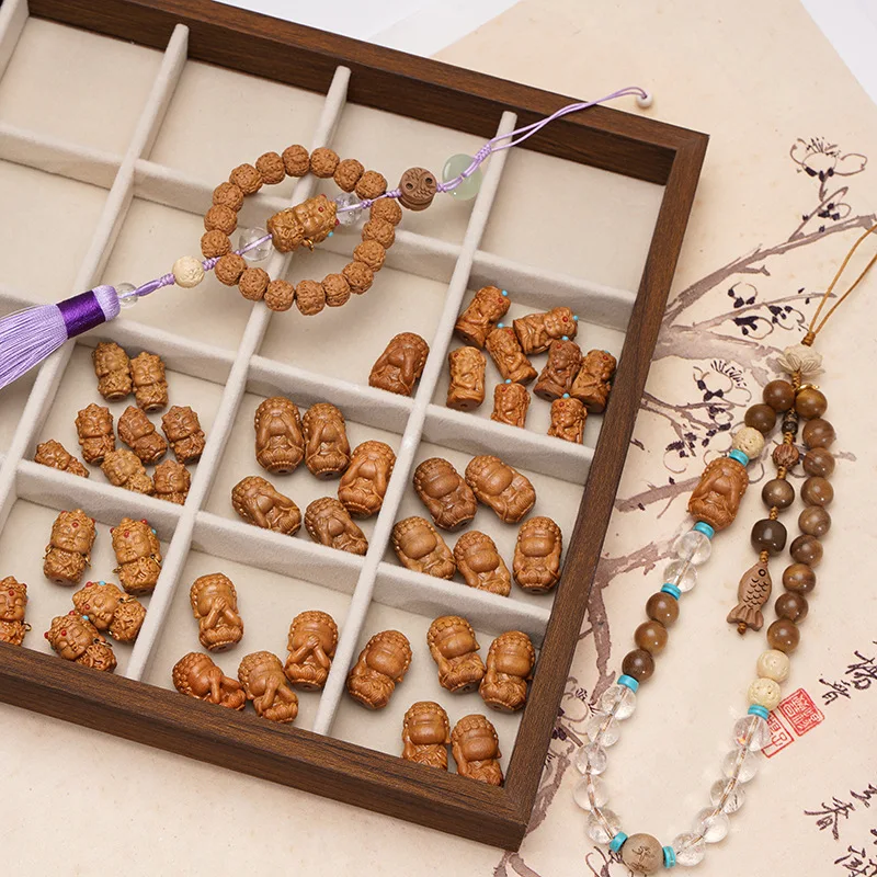1PC Natural Wooden Sandalwood Carved Buddha With Hole For Jewelry Making Diy Necklace Bracelet Pendant Accessory Findings